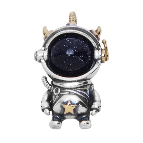 TYMONT S925 Sterling Silber Astronaut Anhänger, Männer Personalisierte Mode Vielseitige Sterling Silber Anhänger Halskette,Silber,Pendant + Chain 65cm von TYMONT