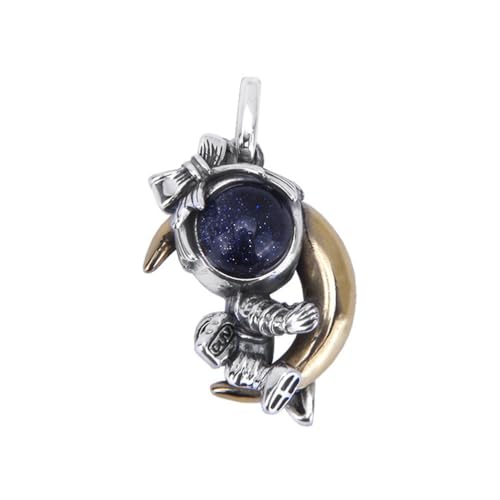 TYMONT S925 Sterling Silber Astronaut Mond Anhänger, Männer Und Frauen Paare Mode Hundert Passenden Sterling Silber Anhänger Halskette,Silber,Pendant + Chain 50cm von TYMONT