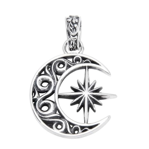 TYMONT S925 Sterling Silber Ausgehöhlt Stern Und Mond Anhänger, Männer Und Frauen Personalisiert Hundert Passenden Sterling Silber Stern Und Mond Anhänger Halskette,Silber,Single Pendant von TYMONT