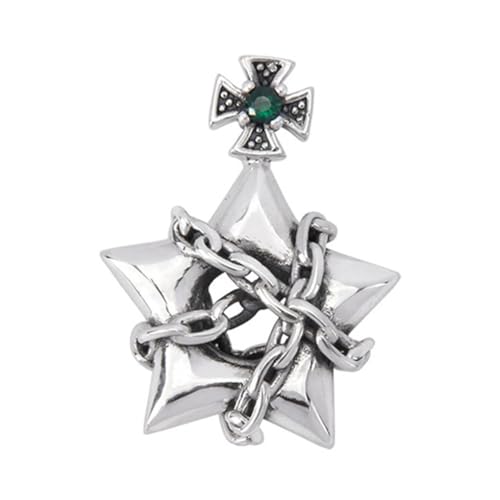 TYMONT S925 Sterling Silber Bar Schloss Stern Kreuz Anhänger, Männer Und Frauen Personalisierte Modische Und Vielseitige Sterling Silber Anhänger Halskette,Silber,Pendant + Chain 65cm von TYMONT