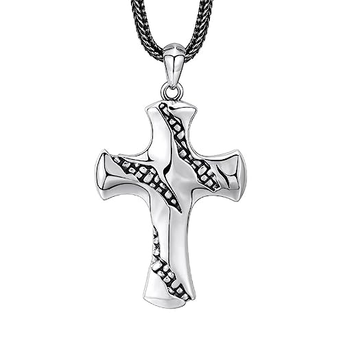 TYMONT S925 Sterling Silber Breite Kreuz Anhänger, Herrenkreuz Sterling Silber Anhänger Halskette,Silber,Pendant + Chain 60cm von TYMONT