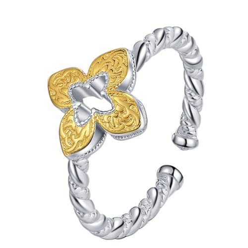 TYMONT S925 Sterling Silber Buntes Patchwork Klee Frauen Ring, Einfache Nische Mode Ring,Silber,6 von TYMONT