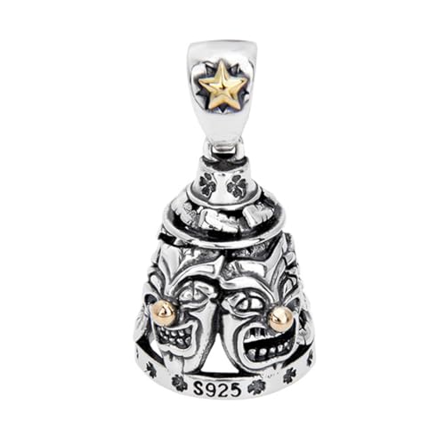 TYMONT S925 Sterling Silber Clown Maske Glocke Anhänger, Männer Und Frauen Personalisierte Sterling Silber Anhänger Halskette,Silber,Pendant + Chain 70cm von TYMONT