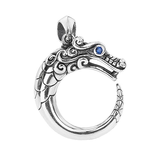 TYMONT S925 Sterling Silber Drachen Anhänger, Männer Personalisierte Mode Vielseitige Sterling Silber Anhänger Halskette,Silber,Pendant + Chain 55cm von TYMONT