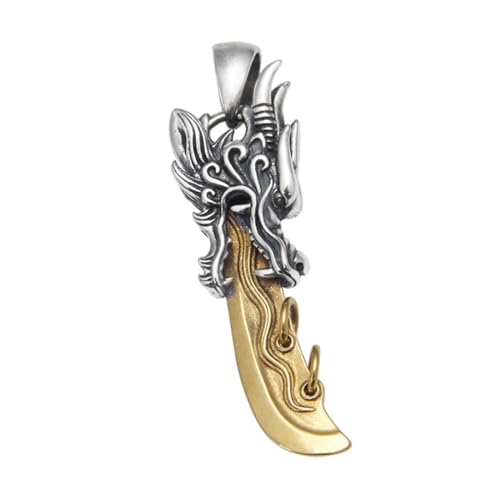 TYMONT S925 Sterling Silber Drachenkopf Messer Anhänger, Männer Personalisierte Hip Hop Sterling Silber Anhänger Halskette,Silber,Pendant + Chain 70cm von TYMONT