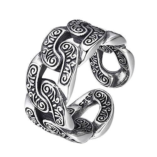 TYMONT S925 Sterling Silber Durchbrochene Rebe Gewebt Herrenring, Herren Sterling Silber Offener Einstellbarer Ring,Silber,11 von TYMONT