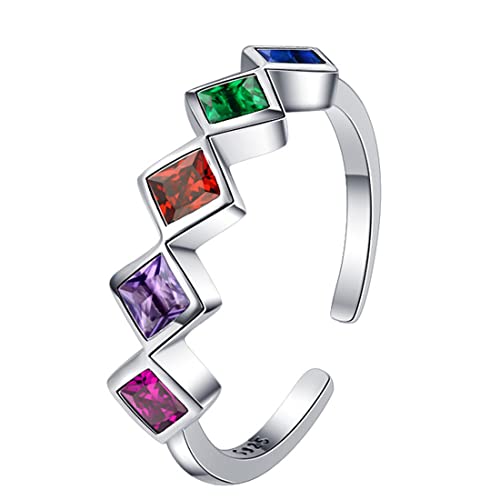 TYMONT S925 Sterling Silber Farbigen Zirkonia Damen Ring, Stilvolle Und Einfache Sterling Silber Ring,Silber,6 von TYMONT