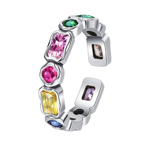 TYMONT S925 Sterling Silber Geometrisch Gefärbter Edelstein Damenring, Einfacher Und Zarter Ring,Silber,7 von TYMONT