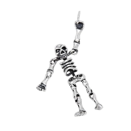 TYMONT S925 Sterling Silber Gliedmaßen Beweglichen Menschlichen Skelett Anhänger, Männer Personalisierte Hip-Hop-Sterling-Silber-Anhänger Halskette,Silber,Pendant + Chain 65cm von TYMONT