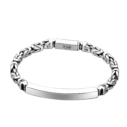 TYMONT S925 Sterling Silber Glossy Peace Pattern Couple's Bracelet, Männer Und Frauen Vintage Einfache Friedensknoten-Armband,Silber,20cm von TYMONT