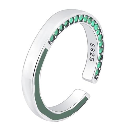 TYMONT S925 Sterling Silber Grün Edelstein Ring, Modische Sterling Silber Ring,Silber,6 von TYMONT