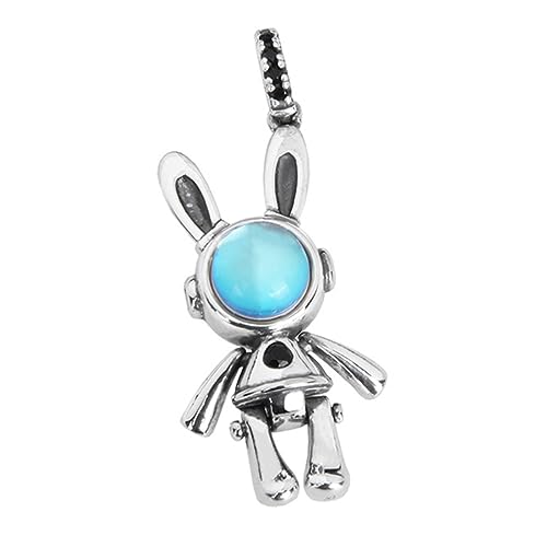 TYMONT S925 Sterling Silber Kaninchen Astronaut Anhänger, Männer Personalisierte Mode Vielseitige Sterling Silber Anhänger Halskette,Silber,Pendant + Chain 65cm von TYMONT