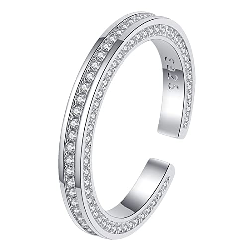 TYMONT S925 Sterling Silber Licht Luxus Doppelte Reihe Diamant Damen Ring, Hohe Klasse Gefühl Vielseitig Sterling Silber Ring,Silber,7 von TYMONT