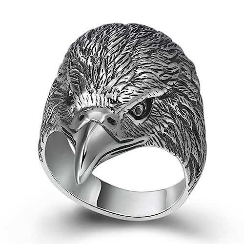 TYMONT S925 Sterling Silber Mode Vintage Herrenring, Beliebte Personalisierte Adler Kopf Sterling Silber Ring,Silber,11 von TYMONT