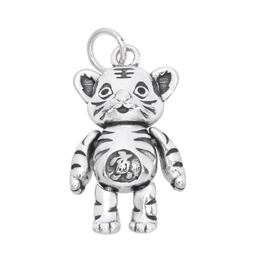 TYMONT S925 Sterling Silber Niedlichen Tiger-Anhänger, Männer Und Frauen Personalisierte Vintage-Mode Vielseitig Sterling Silber Anhänger Halskette,Silber,Pendant + Chain 55cm von TYMONT
