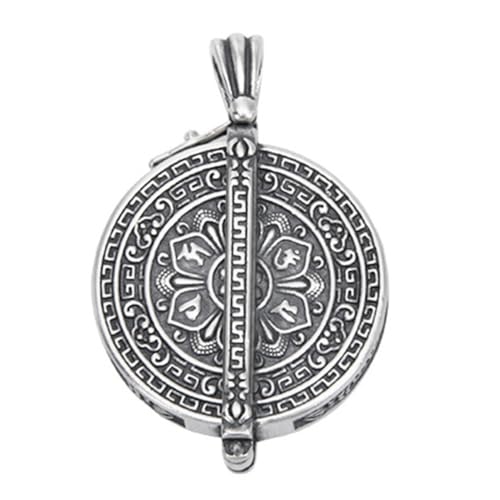 TYMONT S925 Sterling Silber Om Mani Padme Hum Muster Gawu Box Schutzpatron Buddha Anhänger, Männer Und Frauen Persönlichkeit Mode Passend Sterling Silber Anhänger Halskette,Silber,Single Pendant von TYMONT