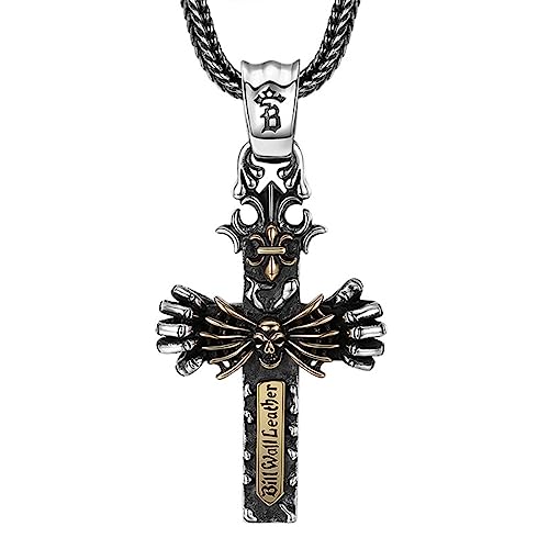 TYMONT S925 Sterling Silber Personalisierte Kreuz Anhänger, Herren Kreuz Totenkopf Sterling Silber Anhänger Halskette,Silber,Single Pendant von TYMONT