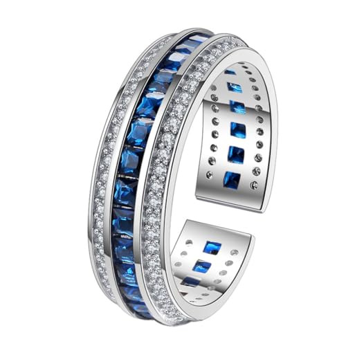 TYMONT S925 Sterling Silber Ring Mit Blauen Diamanten, Modischer Hip-Hop-Stil Sterling Silber Ring,Silber,6 von TYMONT