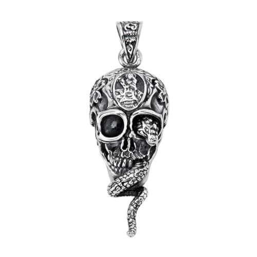 TYMONT S925 Sterling Silber Schädel Knochen Schlange Anhänger, Männer Und Frauen Personalisierte Hundert Passenden Sterling Silber Anhänger Halskette,Silber,Pendant + Chain 65cm von TYMONT