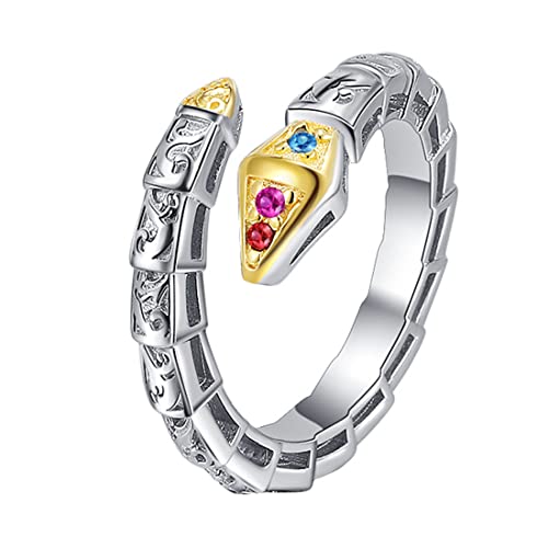 TYMONT S925 Sterling Silber Schlange Offener Ring Gold, Mode Klassischen Sterling Silber Ring,Silber,7 von TYMONT