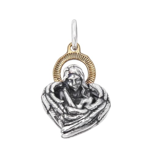 TYMONT S925 Sterling Silber Schutzengel Anhänger, Herren Und Damen Retro Personalisierte Sterling Silber Anhänger Halskette,Silber,Pendant + Chain 60cm von TYMONT