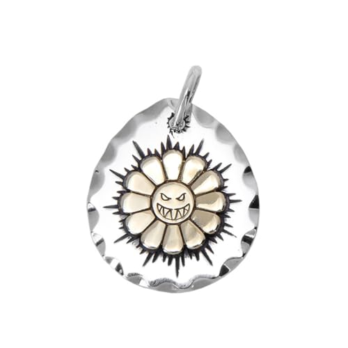 TYMONT S925 Sterling Silber Sonnenblume Smiley-Anhänger, Männer Und Frauen Retro-Mode Hundert Passende Sterling Silber Anhänger Halskette,Silber,Single Pendant von TYMONT