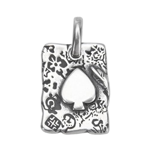 TYMONT S925 Sterling Silber Spaten Spielkarte Anhänger, Männer Und Frauen Personalisierte Mode Hundert Passende Sterling Silber Anhänger Halskette,Silber,Pendant + Chain 60cm von TYMONT