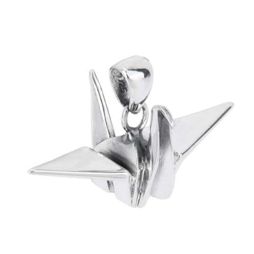 TYMONT S925 Sterling Silber Tausend Papier Kran Anhänger, Männer Und Frauen Personalisierte Mode Vielseitige Sterling Silber Anhänger Halskette,Silber,Pendant + Chain 70cm von TYMONT