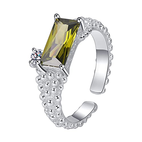 TYMONT S925 Sterling Silber Texturiert Olivgrüner Quadratischer Zirkonia Ring, Leichter Luxus Sterling Silber Ring,Silber,6 von TYMONT