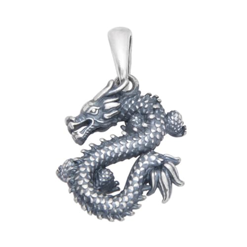 TYMONT S925 Sterling Silber Vintage Chinesischen Drachen Anhänger, Männer Und Frauen Personalisierte Vielseitige Hip-Hop-Sterling-Silber-Anhänger Halskette,Silber,Pendant + Chain 60cm von TYMONT