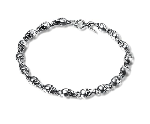 TYMONT S925 Sterling Silber Vintage Totenkopf Armband, Männer Und Frauen Paare Punk Totenkopf Patchwork-Armband,Silber,20cm von TYMONT