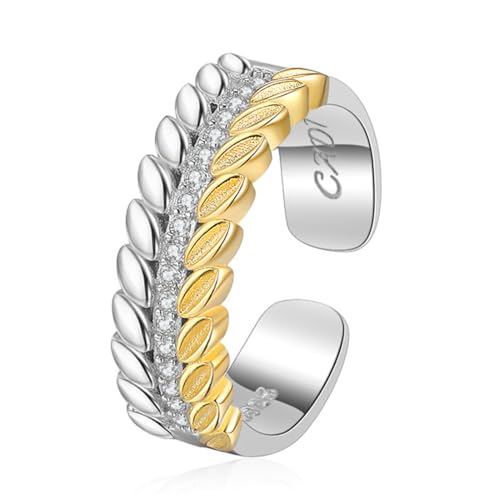 TYMONT S925 Sterling Silber Weizen Ohren Offen Ring, Mode Nische Sterling Silber Ring,Silber,7 von TYMONT