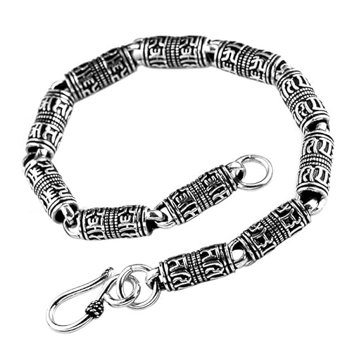 TYMONT Tibetischer Buddhismus S925 Sterlingsilber Graviertes Mantra-Armband Mit Sechs Zeichen, Religiöses Buddhistisches Thailändisches Silber-Amulett-Armband,Silver 5mm,18.cm von TYMONT