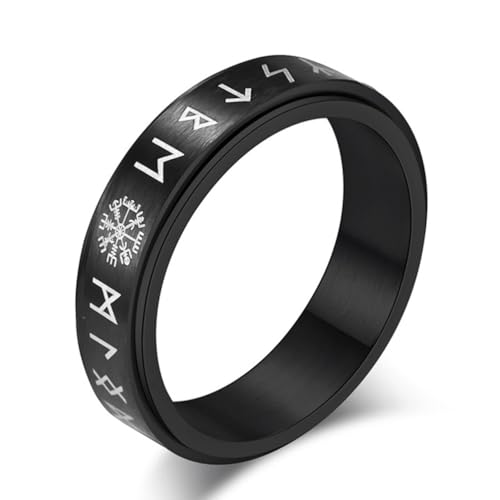 TYMONT Viking Ringe Für Männer Und Frauen, Loon Symbol Schneeflocke Logo Edelstahlring,Schwarz,10 von TYMONT