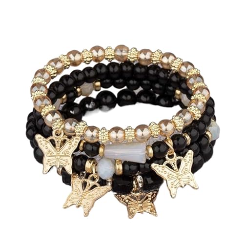 4Pcs Trendy Schmetterling Perlen Armband Set for Frauen Rosa Perlen Elastische Kette Armreif Weibliche Partei Schmuck Geschenk(Color-04) von TYNXK