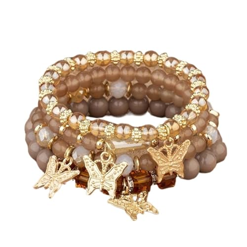 4Pcs Trendy Schmetterling Perlen Armband Set for Frauen Rosa Perlen Elastische Kette Armreif Weibliche Partei Schmuck Geschenk(Color-05) von TYNXK