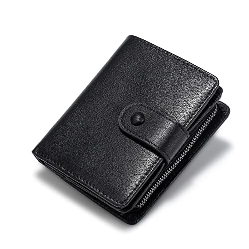 Brieftasche Männer Brieftaschenmänner klein RFID Blockierende Tasche echte Lederbrieftasche mit Flip ICH WÜRDE Vintage Coin -Geldbeutel männlich Portemonnaie (Color : Black) von TYNXK