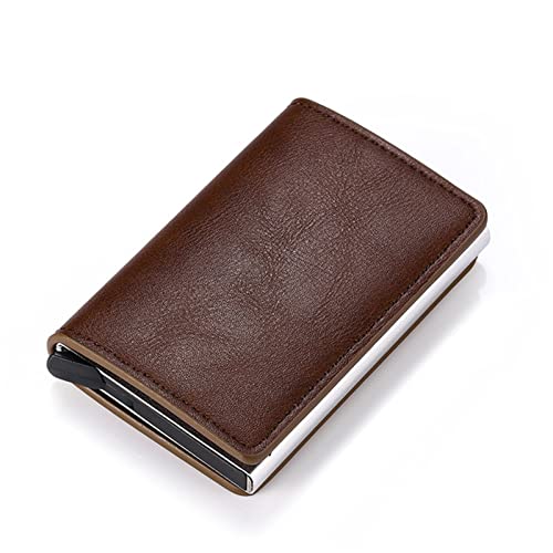 Brieftasche Männer Smart Wallet Safe Anti-Diebstahlhalter kleine Geldbörse Bank ICH WÜRDE Karteninhaber Metalldünnfall Schwarz Pu Lederkartenclip -Tasche Portemonnaie (Color : Brown) von TYNXK