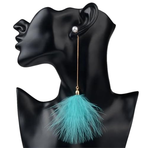 Elegante flauschige Federohrringe, Statement-Perlenkette, lange baumelnde Tropfen, Hochzeitsschmuck, Geschenk for Frauen(Blue) von TYNXK