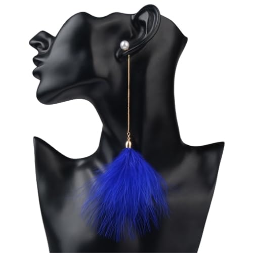 Elegante flauschige Federohrringe, Statement-Perlenkette, lange baumelnde Tropfen, Hochzeitsschmuck, Geschenk for Frauen(Dark blue) von TYNXK
