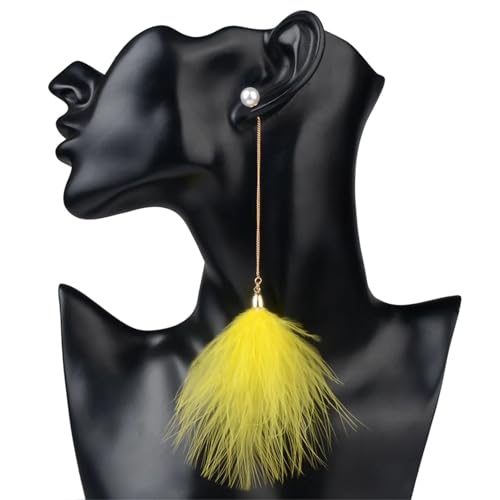 Elegante flauschige Federohrringe, Statement-Perlenkette, lange baumelnde Tropfen, Hochzeitsschmuck, Geschenk for Frauen(Yellow) von TYNXK