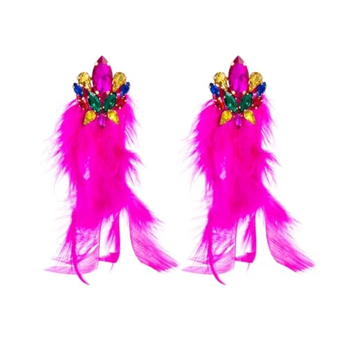 Fashion Statement Fuchsia Feder Ohrringe for Frauen lange hängende Quaste Prom Schmuck(Color-01) von TYNXK