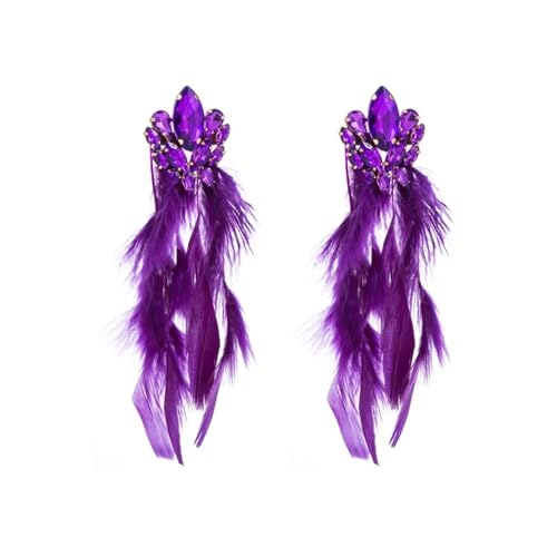 Fashion Statement Fuchsia Feder Ohrringe for Frauen lange hängende Quaste Prom Schmuck(Color-02) von TYNXK