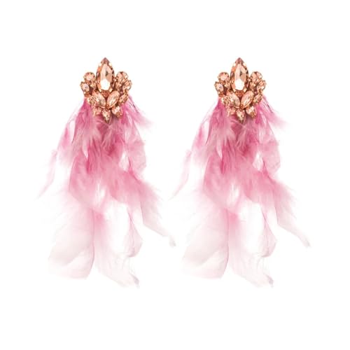 Fashion Statement Fuchsia Feder Ohrringe for Frauen lange hängende Quaste Prom Schmuck(Color-08) von TYNXK