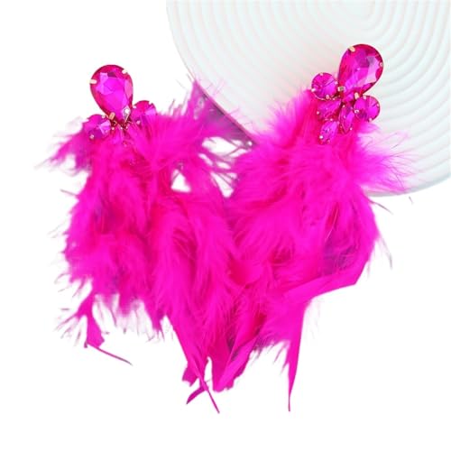 Fashion Statement Fuchsia Feder Ohrringe for Frauen lange hängende Quaste Prom Schmuck(Color 10) von TYNXK