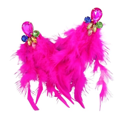Fashion Statement Fuchsia Feder Ohrringe for Frauen lange hängende Quaste Prom Schmuck(Color-17) von TYNXK