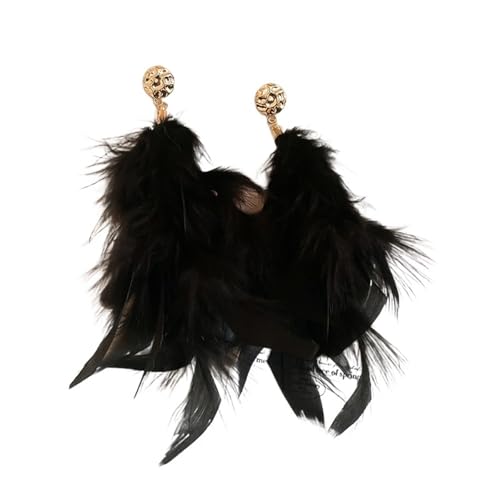 Feder Ball Perle Ohrringe Süße Mode Licht Luxus Herbst Und Winter Frauen(Black) von TYNXK