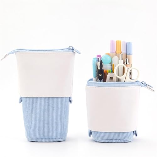 FedermäPpchen Kreative Verschlusssierbare Bleistiftkoffer School Stationery Storage Tasche Feste Farbpensthülle Süßes Stifthalter Geschenke for Kid Pen Bag Pencil Case (Color : PU Corduroy Blue) von TYNXK