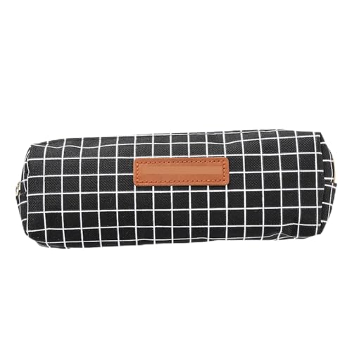 FedermäPpchen Kurze Stil Geometrie Grid Dot Student Bleistift Fall Schule Stift Fall for Mädchen Jungen Schreibwaren Leinwand Große Bleistift Tasche Pencil Case (Color : Black-a) von TYNXK