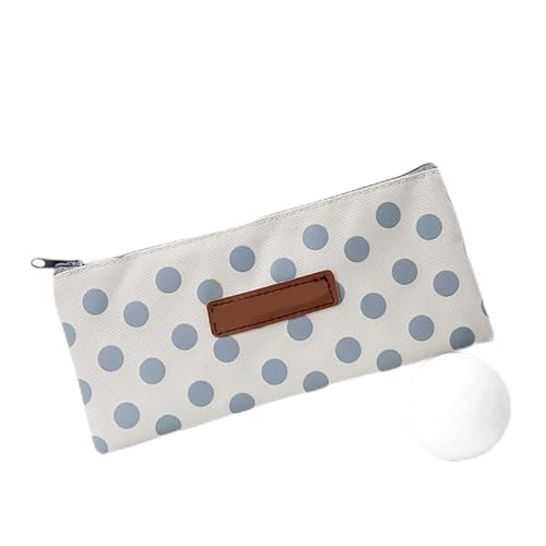 FedermäPpchen Kurze Stil Geometrie Grid Dot Student Bleistift Fall Schule Stift Fall for Mädchen Jungen Schreibwaren Leinwand Große Bleistift Tasche Pencil Case (Color : White Blue-b) von TYNXK